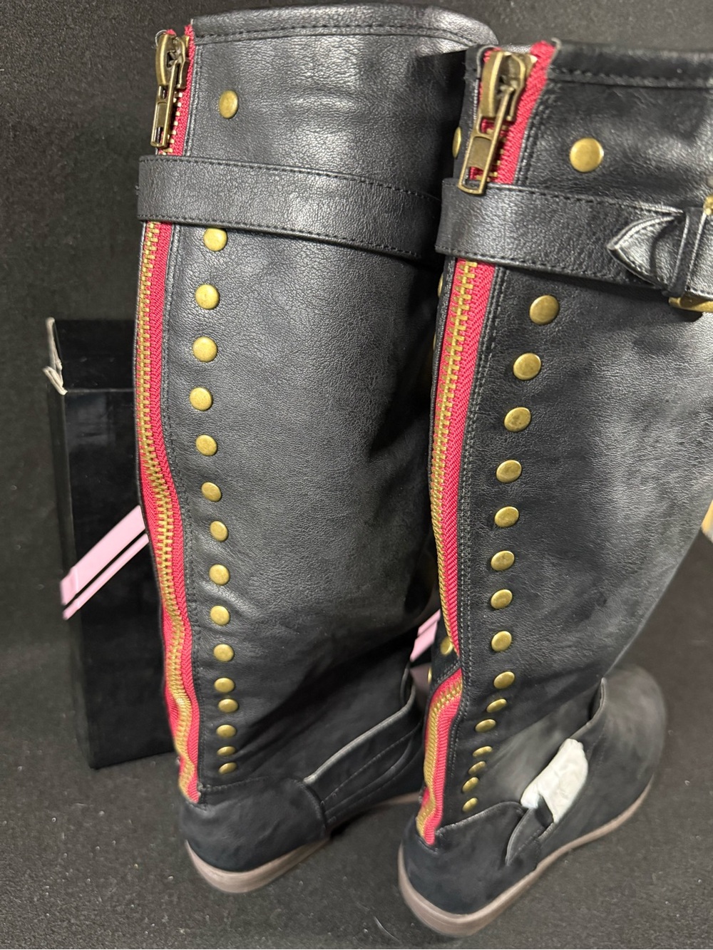 Journee Collection Spokane Black Knee-High Studded Extra Wide Calf Boots 7.5 - Picture 3 of 9